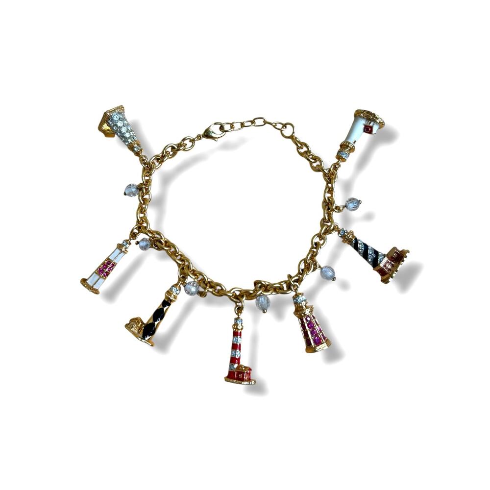 Bradford Exchange Guiding Lights Enamel Lighthouses Charm Bracelet Gold Tone - Picture 4 of 5